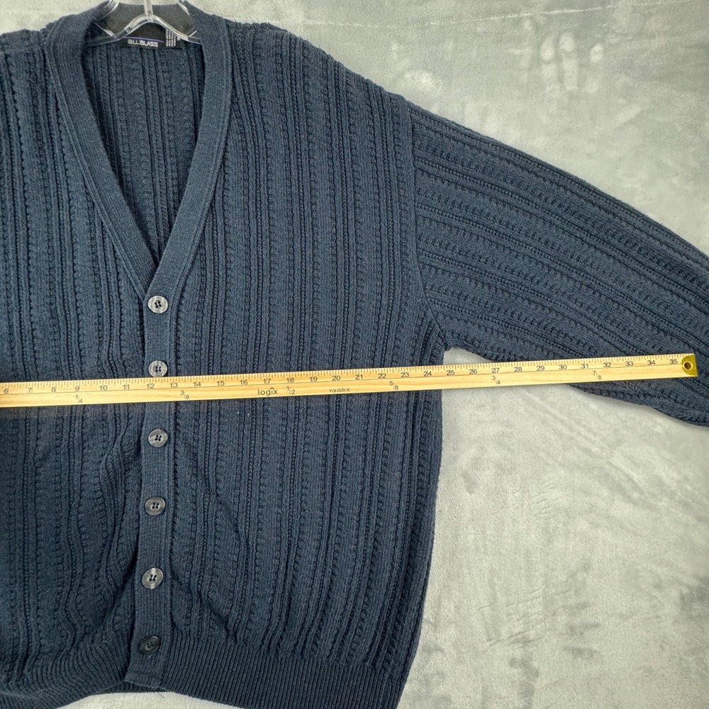Y2K Bill Blass Men's‎ Navy Blue Ribbed Knit V-Neck Button-Up Cardigan Sweater XL - Picture 4 of 9